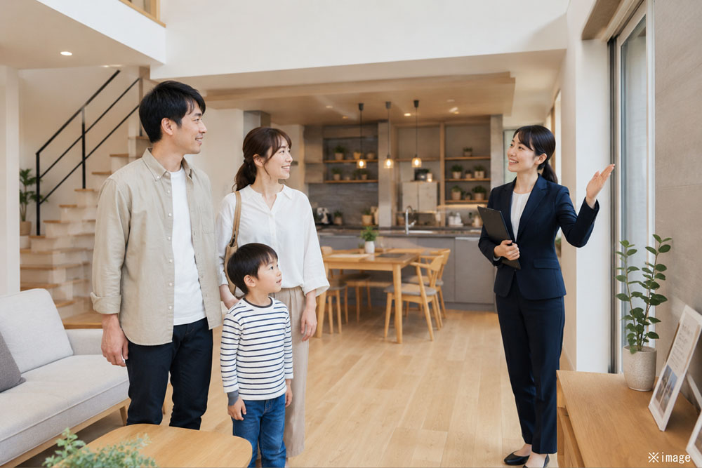 家の見学ツアーを楽しむ家族2